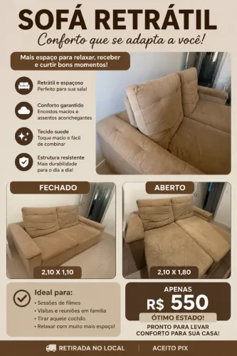 Sofá Retrátil 2 Lugares - Conforto e Excelente Custo-Benefício!