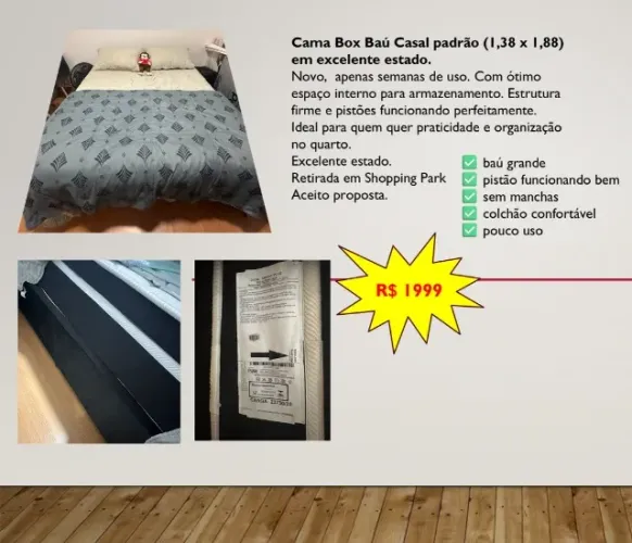 Cama Box Baú Casal padrão (1,38 x 1,88) +Colchão  Novos. (apenas armados)