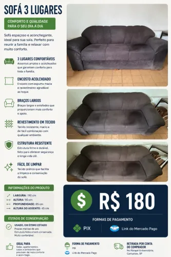 Sofá 3 lugares em ótimo estado