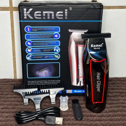 Nova! Original Máquina de Acabamento Kemei KM-032 | Recarregável | 3 Pentes