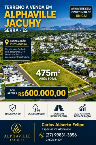 Maravilhoso lote em Alphaville jacuhy de 475m²
