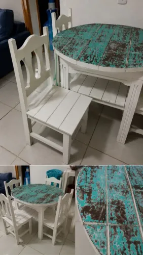 Conjunto Mesa Redonda Madeira Maciça + 4 Cadeiras