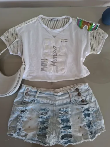 Blusa Branca Morena Rosa com Tela - Feminina