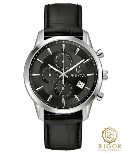 Relógio Bulova Sutton Quartz 96B403 - Pulseira de Couro Mostrador Preto e Caixa em 41mm
