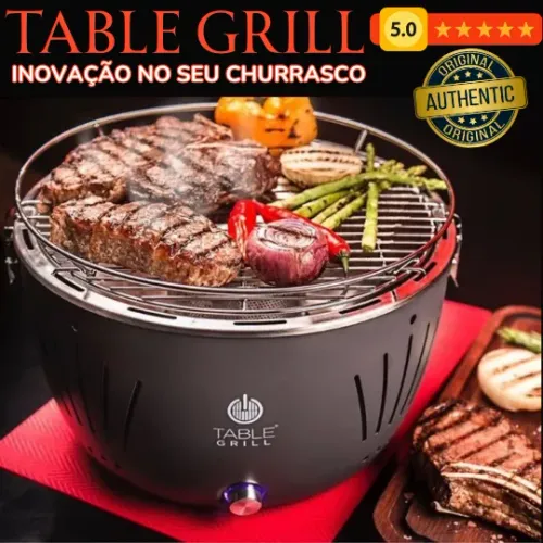 CHURRASQUEIRA DE MESA PORTÁTIL TABLE GRILL À CARVÃO SEM FUMAÇA, COM VENTILADOR USB AUXILIA