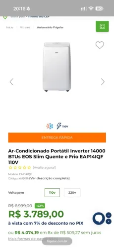Central de ar portátil 14000btus