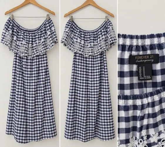 Vestido Xadrez Vichy Azul e Branco Forever 21 tamanho M
