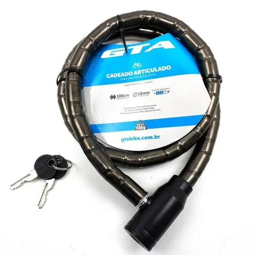 Cadeado Tranca de Bicicleta GTA Cabo de Aço 18mm x 1M com 2 Chaves Sem suporte 9141