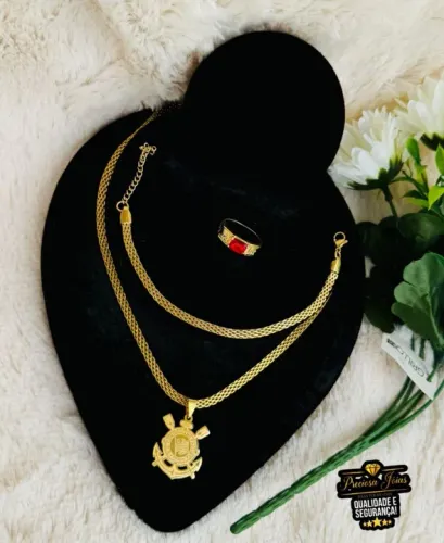 Conjunto de Joias em Aço Inoxidável Dourado medalha de time