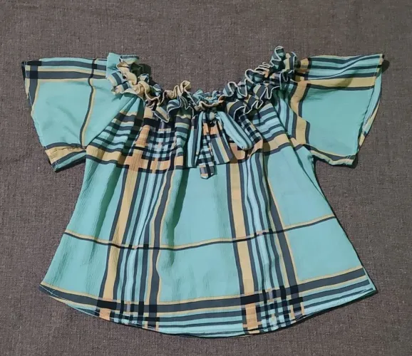 Blusa feminina festa junina xadrez off-shoulder