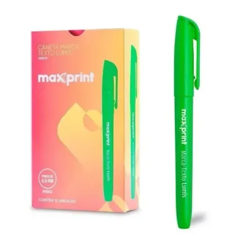 Caixa com 12 unidades - Caneta Marca Texto Lumis Maxprint Verde
