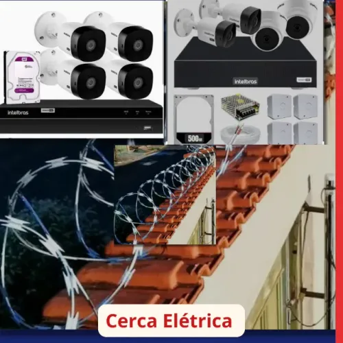 Câmera de segurança, DVR, cerca concertina, cerca elétrica 