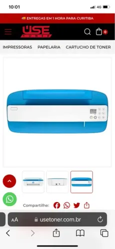 Multifuncional Deskjet Ink Advantage 3776 azul J9V88A, Colorida, Wi-fi, Conexão USB