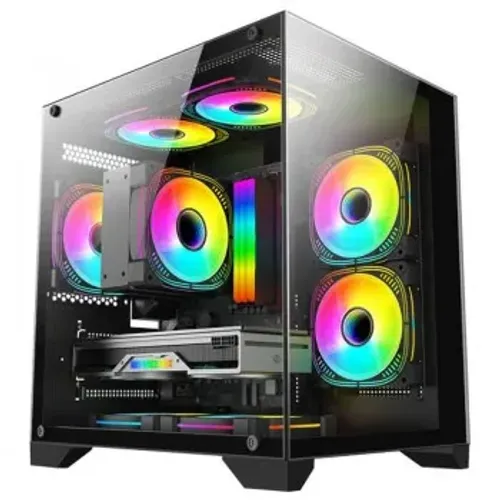 Gabinete Gamer K-Mex Aquário Micro Black, CG-0830, Lateral e Frontal em Vidro, Sem Fan,