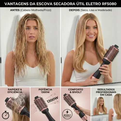 Escova Alisadora e Secadora 3 em 1 Bilvolt 1300W
