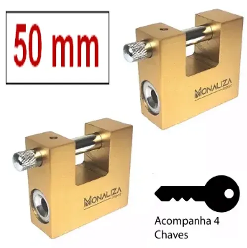 Kit com 2 Cadeados Grandes de 50mm com 4 chaves Barra Tranversal Mais Segurança z934