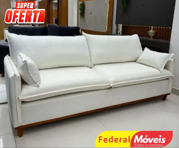 Sofá Pés Madeira 2,20m Linho Elegante - Solicite Nosso Catálogo 