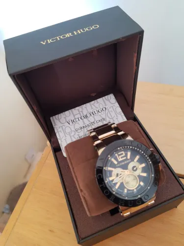 Relógio Victor Hugo VH10090gsg/02m Dourado Troca Aros Caixa 55mm Estojo Manual Originais 