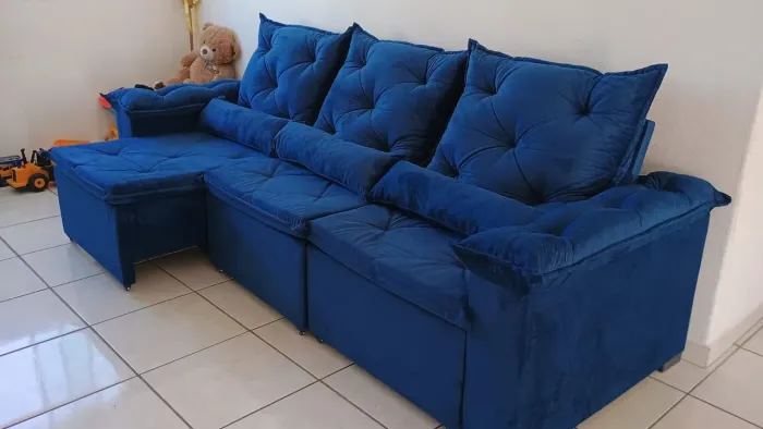 Promoção Relâmpago por apenas $2149 a vista Sofá de canto azul com design moderno