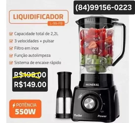 Liquidificador Mondial L-99-FB 550W - Novo - R$149,00