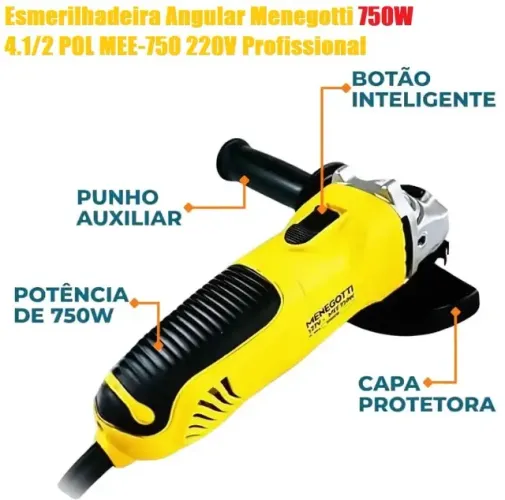 Esmerilhadeira Angular Menegotti 750W 4.1/2 POL MEE-750 220V Profissional