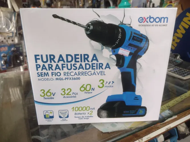 Furadeira Parafusadeira 36v Sem Fio Recarregável Exbom MQL-PFX5600