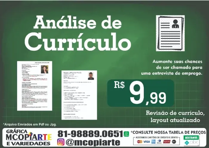 currículo criação revisão atualização digital ou online em enviou pdf ou jpg