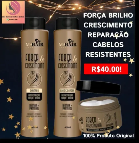 Kit Shampoo e Condicionador Mahair Força e Crescimento - Cabelos Resistentes.