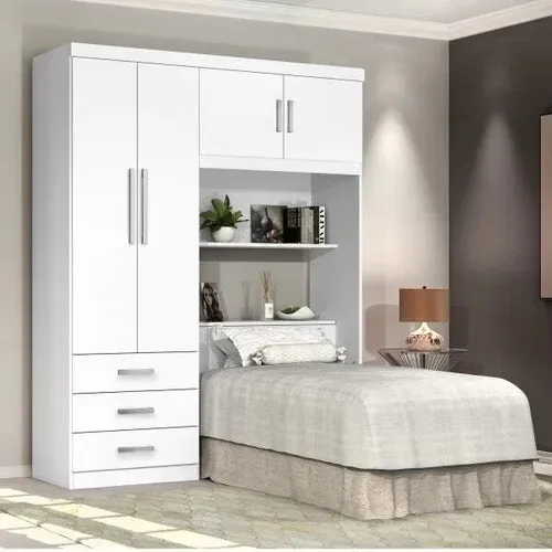 Guarda Roupa Solteiro com Cabeceira 4 Portas- Entrega R