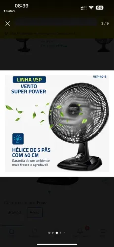 Ventilador de Mesa Mondial VSP-40-B Super Power com 6 pás