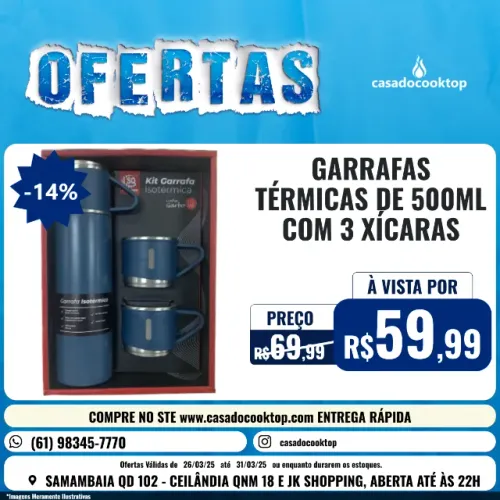 Garrafa Térmica 500ml Com Kit 3 Xícara Café Chá Revomax 