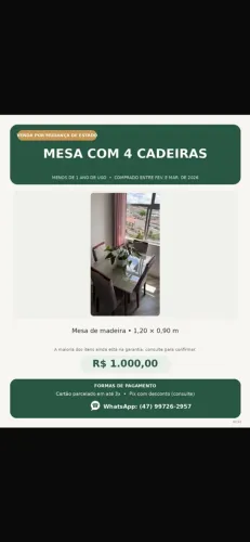 Mesa madeira tampo de vidro + 4 cadeiras