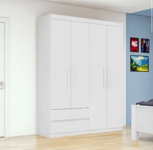 Guarda-Roupa Compacto Versatile 4 Portas e 2 Gavetas Branco