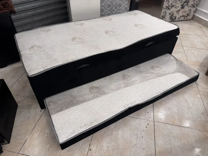 Cama Solteiro com Baú + cama auxiliar 3x1
