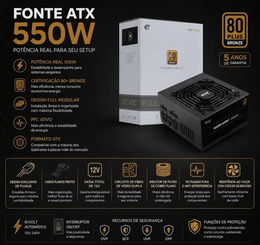 FONTE ACER 550W 80 PLUS BRONZE FULL MODULAR