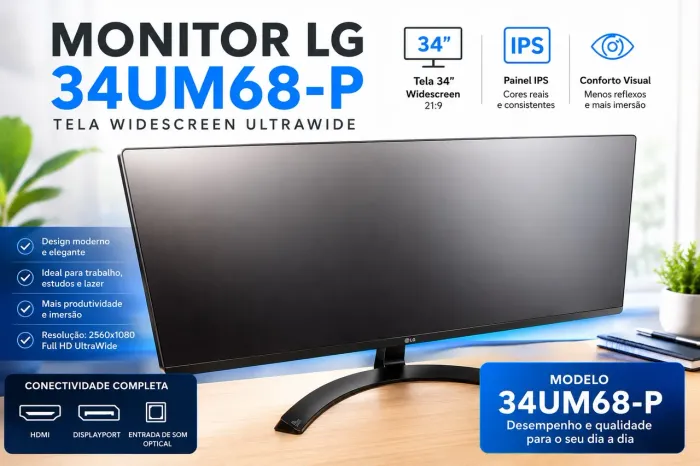 Monitor Gamer UltraWide LG - IPS Full HD 34"- 34UM68-P