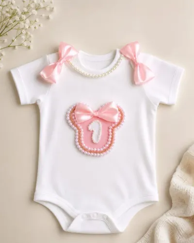 Body personalizado, mesversário, aniversário, perolas menina
