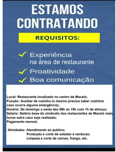 Vaga auxiliar de cozinha