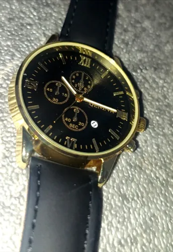 Relógio C/calendário Cromado Gold Shell Black Brown Belt Couro Quartzo Luxo À prova D'água