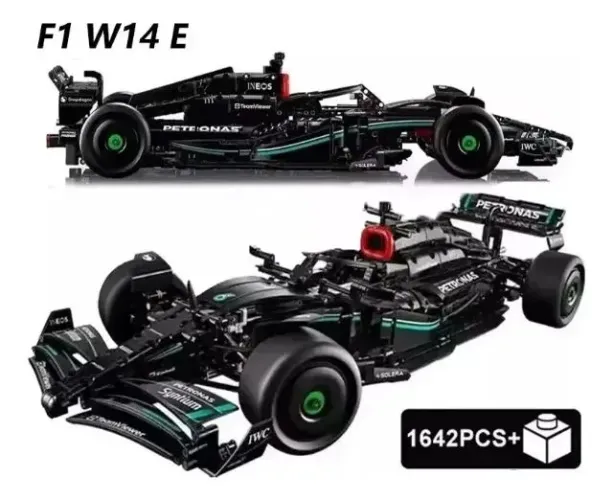Kit p/ montar F1 Mercedes AMG Petronas W14 com 1642 peças e 63 cm (compatível Lego #42171)