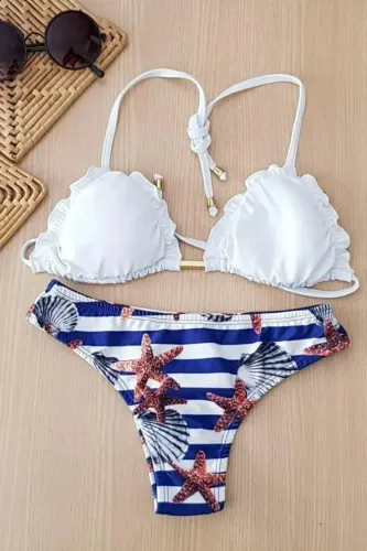 Biquíni Cortininha Branco Com Calcinha Estrela Do Mar