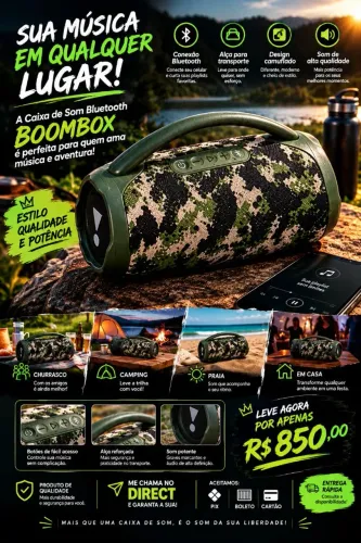 Boombox Bluetooth Camuflada ? Som e Estilo