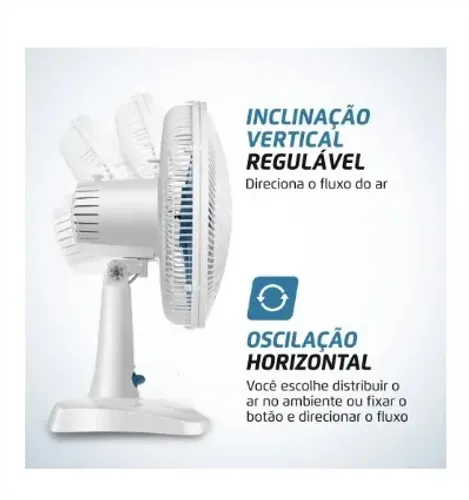 Ventilador de Mesa Maxis 30cm Branco Azul Oscilante 3 Velocidades