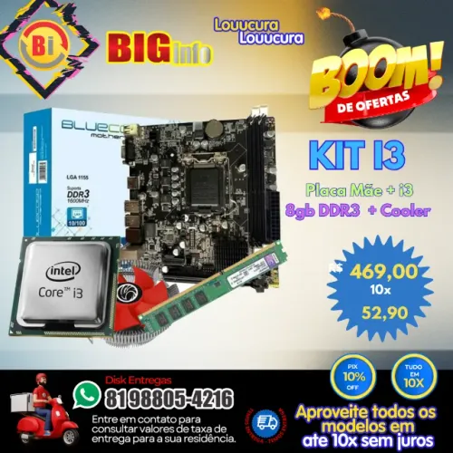 Kit Upgrade Intel Core i3-3420 + Placa Mãe H61 + 8GB DDR3 - Em ate 10x Fixas