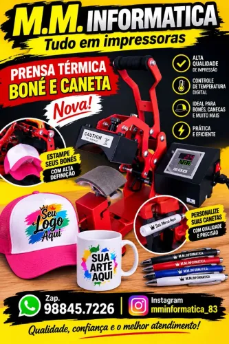 Prensa térmica bonés e canetas