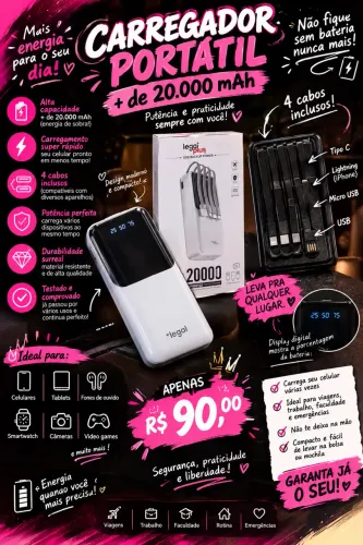 CARREGADOR PORTÁTIL 20.000 AMAH