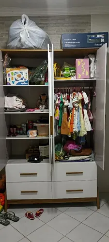 Guarda Roupa Peroba Guti Infantil 4 Portas - Branco/Amêndoa