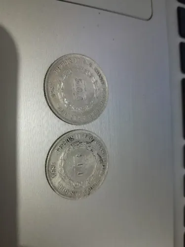 2 moedas de 500 reis em prata antiga . Raríssima 1856 + 1854