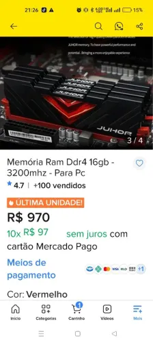 memória juhor nova sem uso tenho 2 de 16gb 2666
