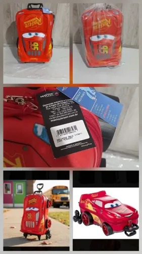 Mochila Mala Infantil 3D Relâmpago McQueen Carros - Com Rodinhas Triplas (Nova na caixa)